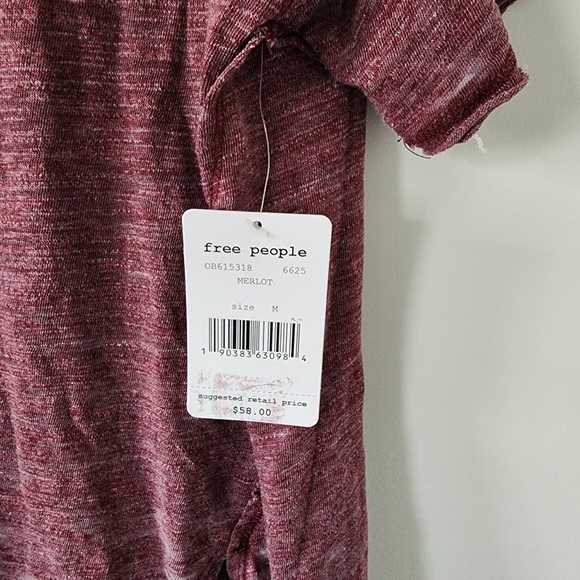 We The Free People Top Womens Medium Jordan Burnout Tee Merlot V‑Neck Oversized - Picture 2 of 6